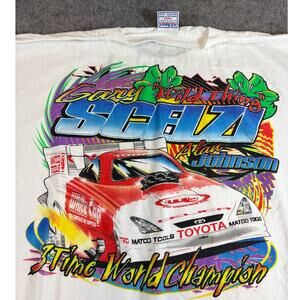 VINTAGE 90s Gary Scelzi Alan Johnson Shirt Mens White NHRA Drag Racing Tee 2XL